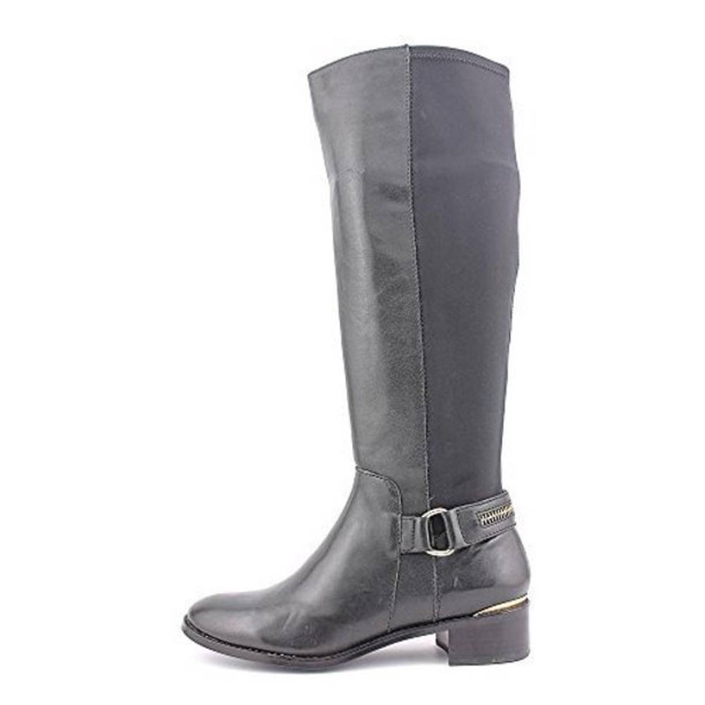 Steve Madden Black Leather Knee High Riding Boot Gold Zipper